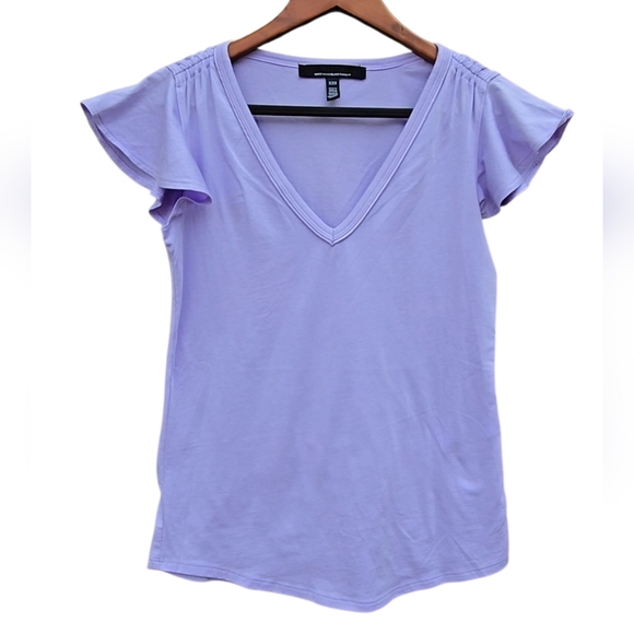 White House Black Market Lilac V-Neck Flutter Sleeve Top - Picture 3 of 8